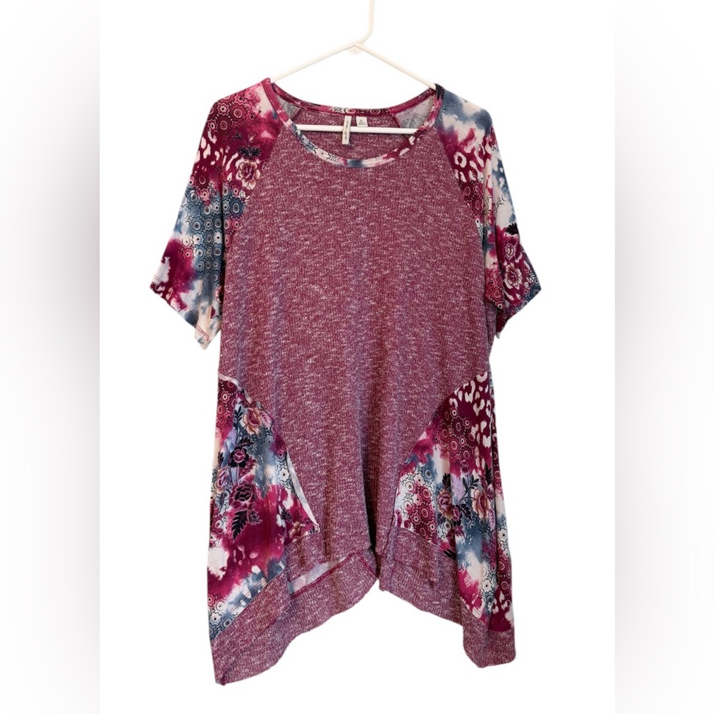 Live Well Floral‎ Raglan Knit Tunic Casual Boho Country Blouse Top XL